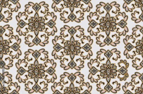 Flourish seamless pattern european retro interior decor style. Floral ornament with fantastic flowers and leaves.