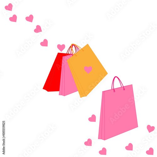 Holiday sale on March 8, family day, Valentine's Day. Vector illustration of shopping bags from the spring sale