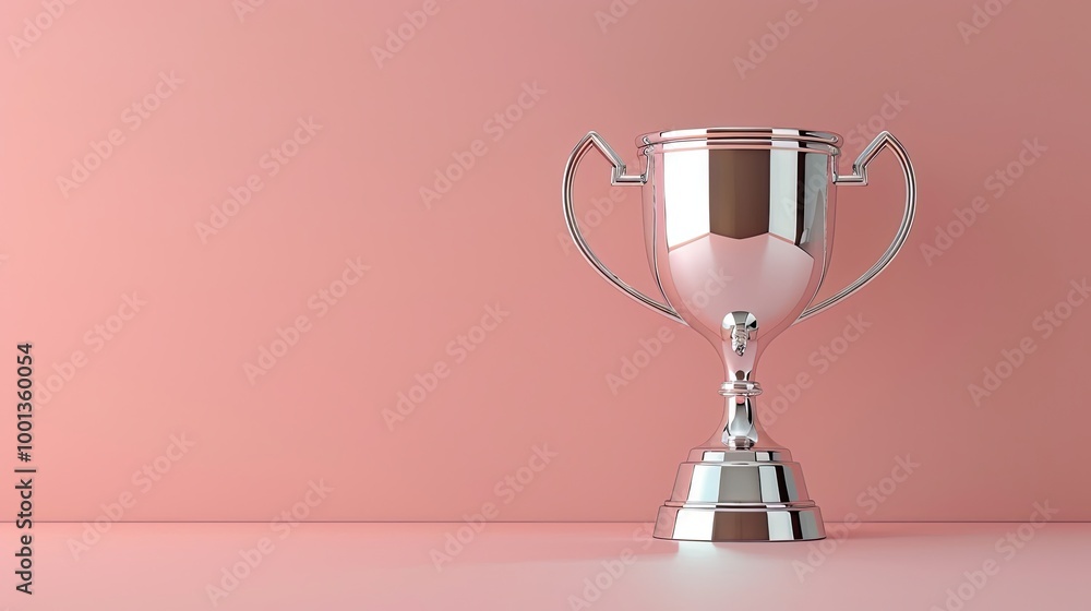 Silver trophy with classic design positioned on pastel pink backdrop for elegance Silver trophy with classic design positioned on pastel pink backdrop for elegance