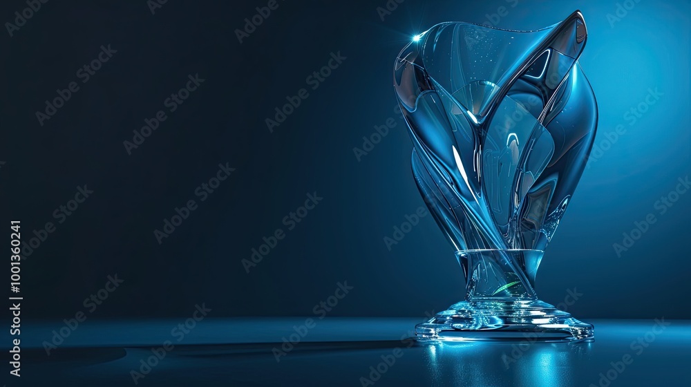 Platinum trophy with sleek design mounted on a transparent base against dark gradient Platinum trophy with sleek design mounted on a transparent base against dark gradient