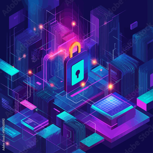 Isometric Encryption Technology Security Concept