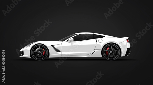 Modern white sports car on black background. Side view. sports. Illustrations 