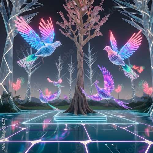 Wings in 3D: Captivating Holographic Bird Visuals for Futuristic Designs photo