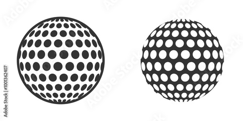 Golf ball icons with dotted patterns in black and white. Vector illustration perfect for sports, golf, and recreation designs.