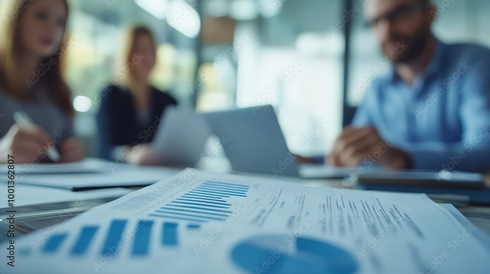 Colleagues Reviewing Financial Reports in Office Setting Colleagues Reviewing Financial Reports in Office Setting