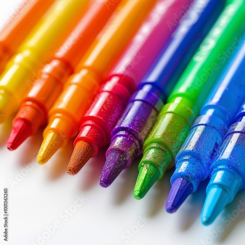 Photograph of markers, colorful and vivid, isolated on a white background