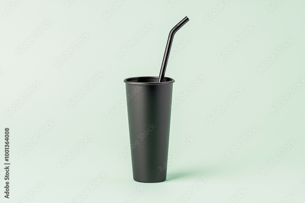 A reusable stainless steel straw on solid white background, single object A reusable stainless steel straw on solid white background, single object