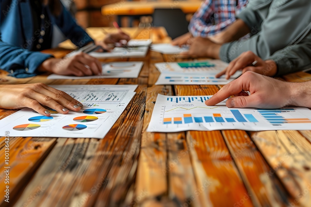Fototapeta premium Office Meeting Analyzing Charts and Graphs Together