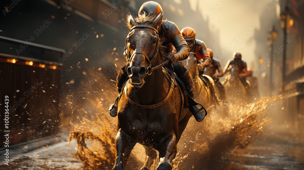 Naklejka premium the heart-pounding thrill of high-speed horse racing.