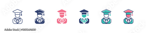 education goal student graduate icon set people wearing graduation cap for academy college ceremony vector illustration