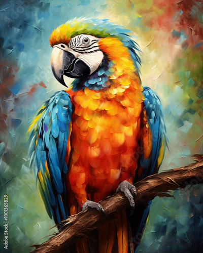 Adorn your wall with a multicolor parrot featuring a captivating Natural Habitat Decor photo