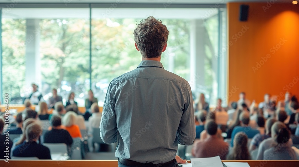 Fototapeta premium Male Speaker Presenting at University Workshop