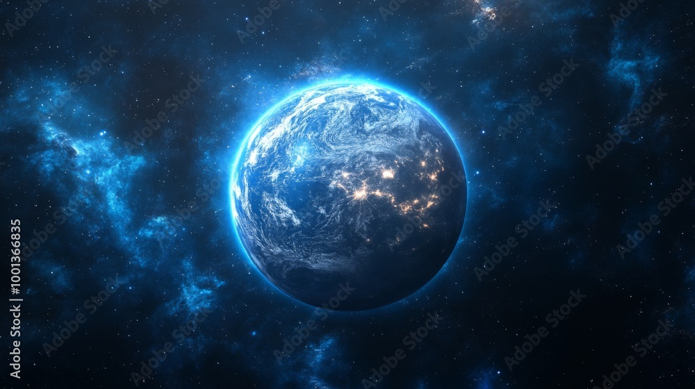 Obraz premium Earth in Space with Glowing Atmosphere
