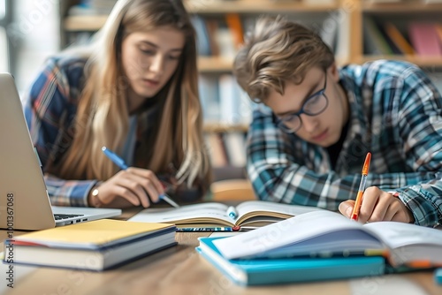 Students Focused on Studying in University Library