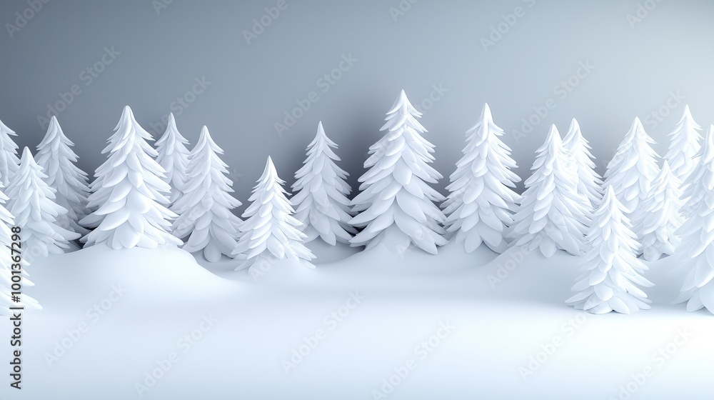 Obraz premium Winter Forest with Snow Covered Trees and White Background