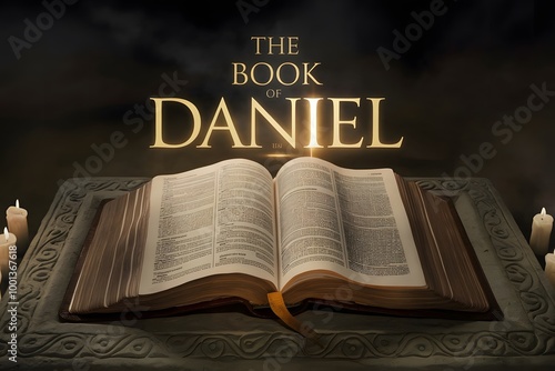 An epic cinematic presentation of an open bible. The text is the Book of Daniel.