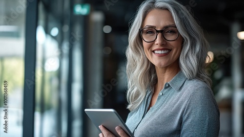 Confident Mature Businesswoman with Tablet Smiling