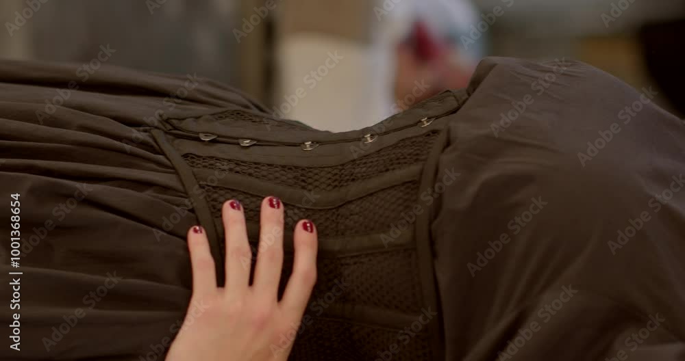 Here closeup view of a bare foot adorned with red nail polish, elegantly resting on a stylish surface She poses in a black dress with a corset Here closeup view of a bare foot adorned with red nail polish, elegantly resting on a stylish surface She poses in a black dress with a corset