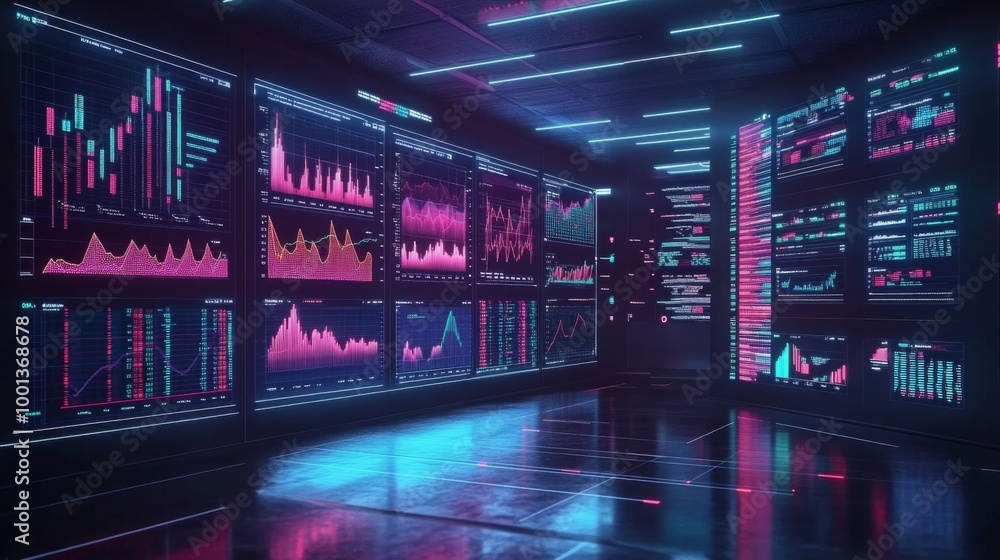 Futuristic Data Center with Neon Analytics Futuristic Data Center with Neon Analytics