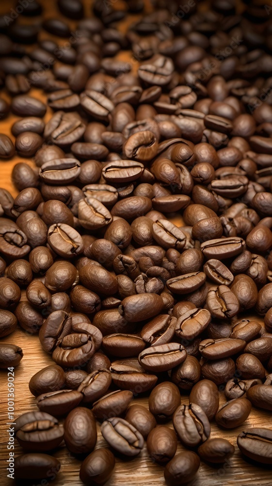 Fototapeta premium A Rich Pile of Freshly Roasted Coffee Beans Showcasing the Perfect Blend of Dark Roast