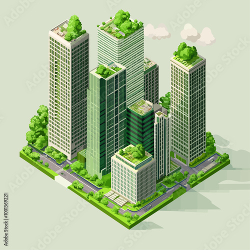 Green Building Isometric Design