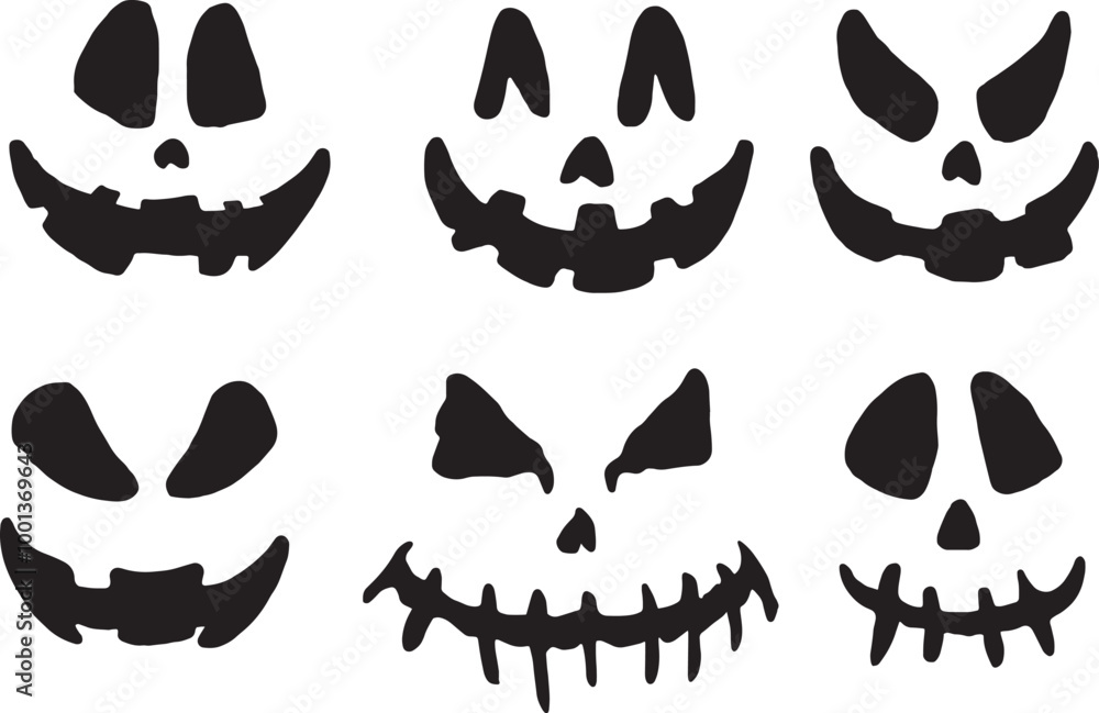 Naklejka premium Halloween face symbol decorations, cartoon icon set Hand drawn Outline Simple vector illustration