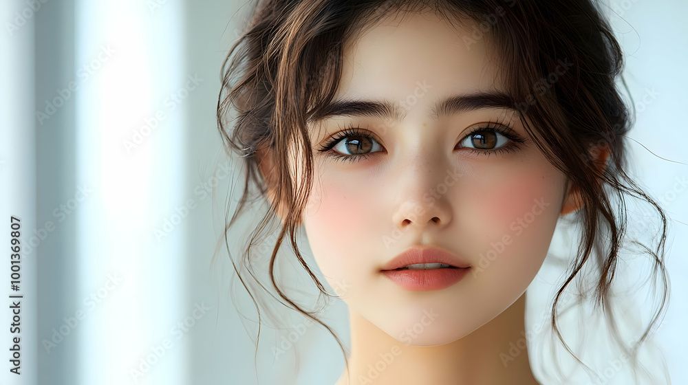 Close-Up Portrait of a Young Woman with Soft, Natural Makeup Close-Up Portrait of a Young Woman with Soft, Natural Makeup