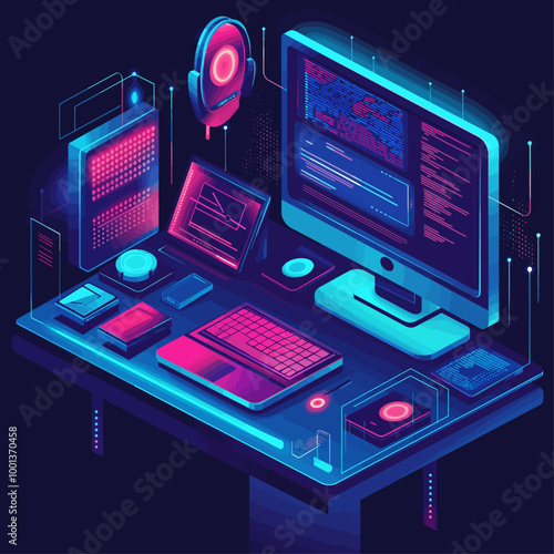 Isometric Hacking Lab Cybersecurity Vector Illustration