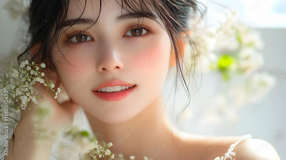 Beautiful Woman with Flowers in Her Hair Beautiful Woman with Flowers in Her Hair