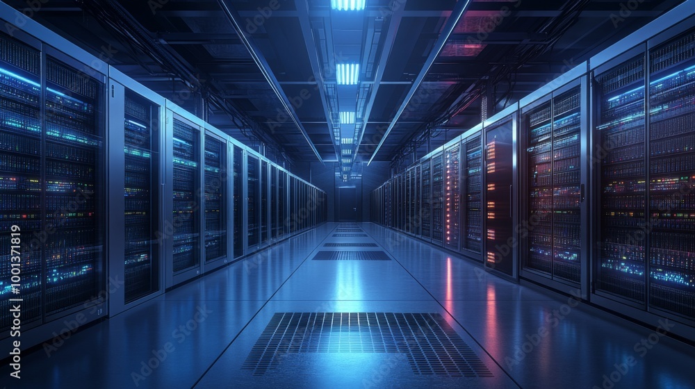 Modern Data Center with Server Racks Modern Data Center with Server Racks