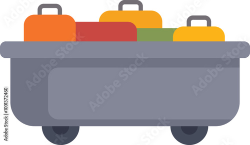 Luggage cart carrying suitcases at the airport, symbolizing travel and tourism