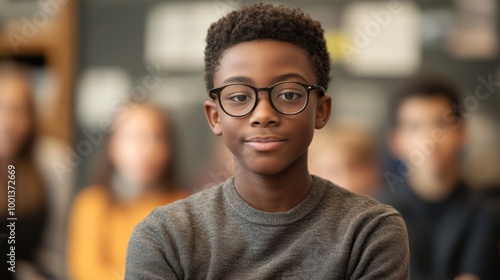 Confident Boy in Classroom