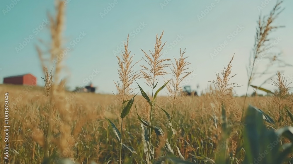 Tall Corn Stalks in a Field with a Red Barn Tall Corn Stalks in a Field with a Red Barn