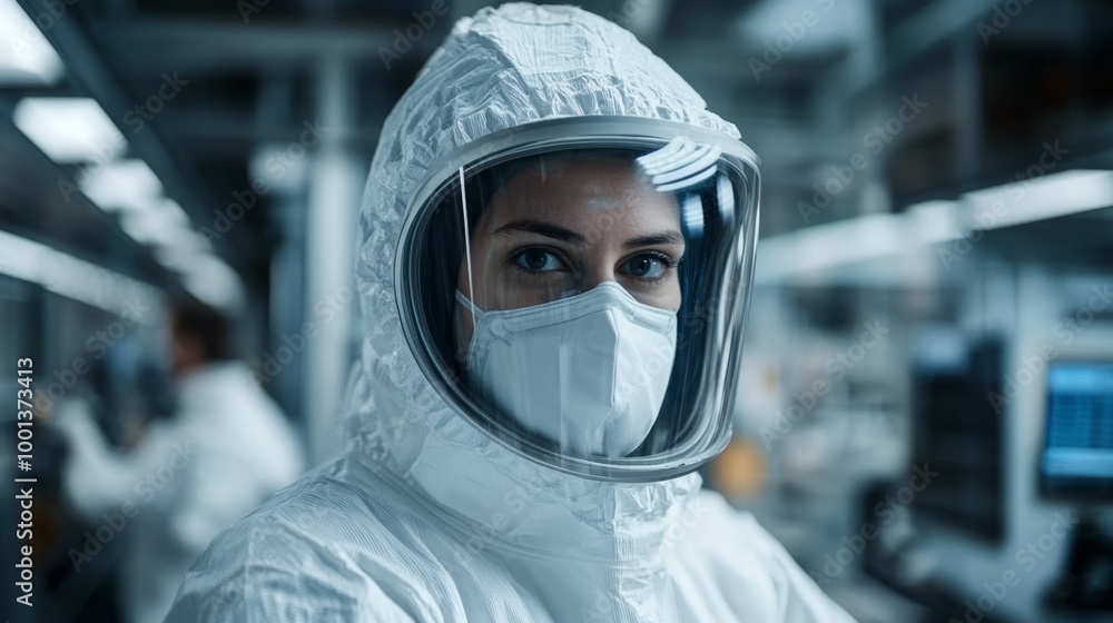 Scientist in Cleanroom Suit Working in Laboratory Scientist in Cleanroom Suit Working in Laboratory