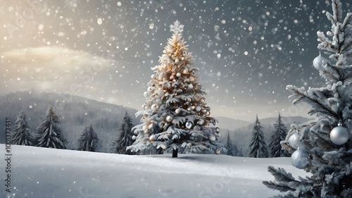 Christmas tree with snow background