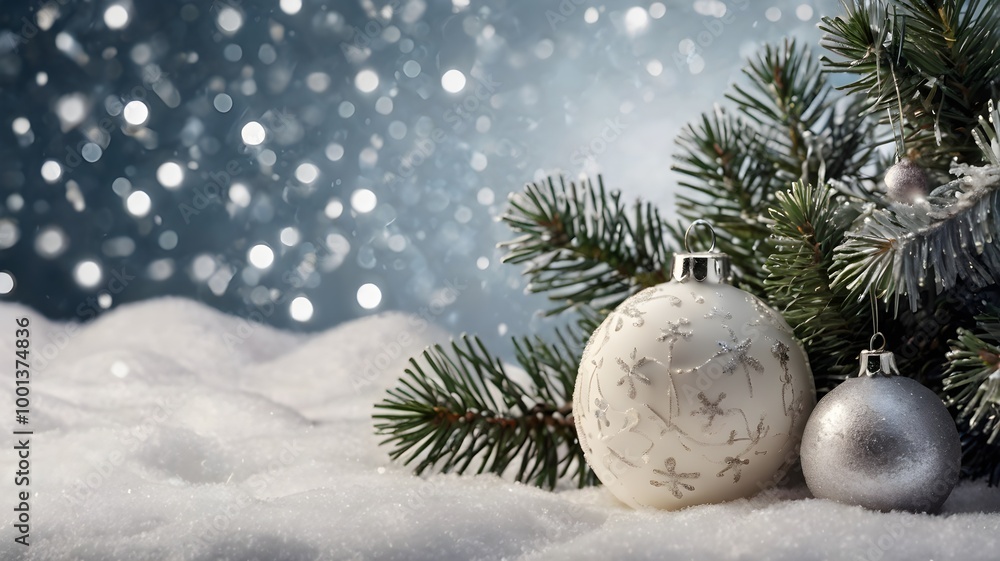 Obraz premium white Christmas decoration ball. Christmas ornament close-up view. Christmas background