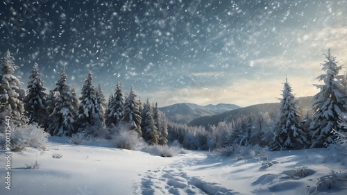 winter landscape in the mountains. winter snowfall background.