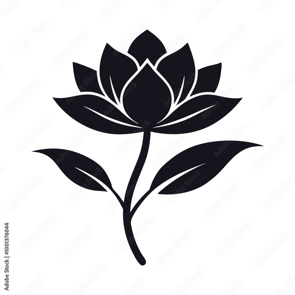 Fototapeta premium Elegant Black Rose Silhouette with Delicate Petals in Minimalist Design
