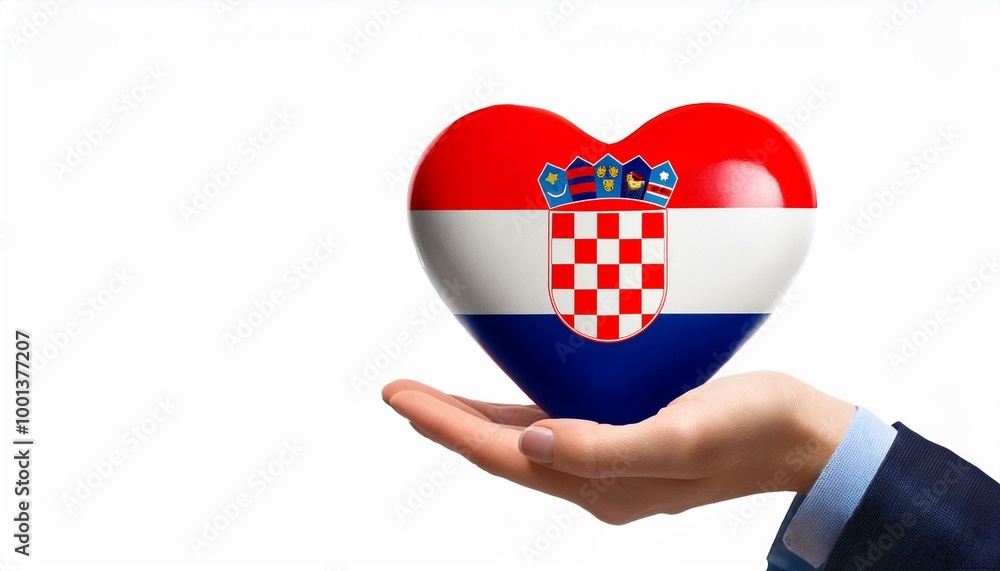 Obraz premium 手で持っているクロアチアの国旗のハート(Heart of Croatia flag held in hand.) 