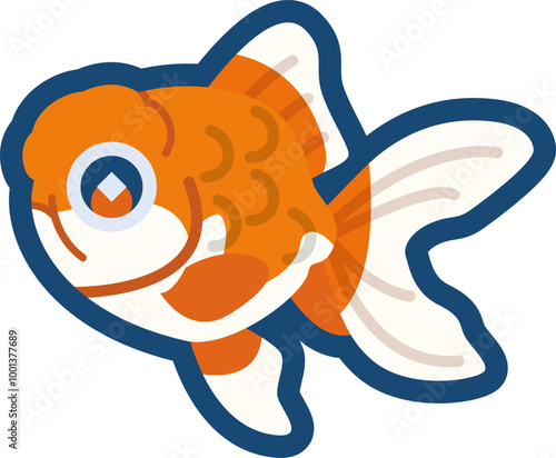 かわいい金魚（オランダ獅子頭）のイラスト