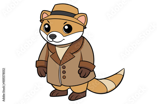 Ferret in Detective Coat Solving a Mystery Animal Clipart Vector Illustration