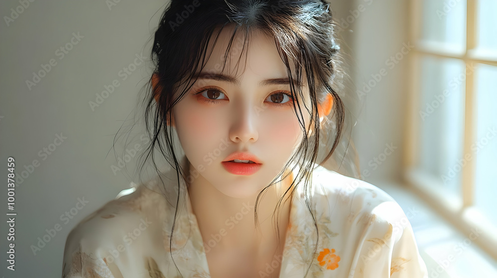Beautiful Woman with Soft Makeup, Natural Light Beautiful Woman with Soft Makeup, Natural Light