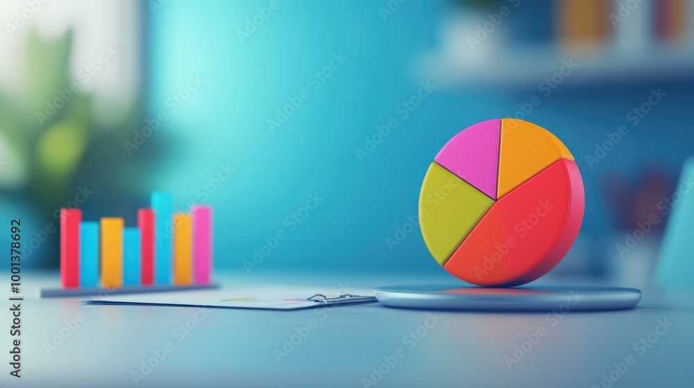 Colorful Pie Chart on Desk with Blurred Background Colorful Pie Chart on Desk with Blurred Background