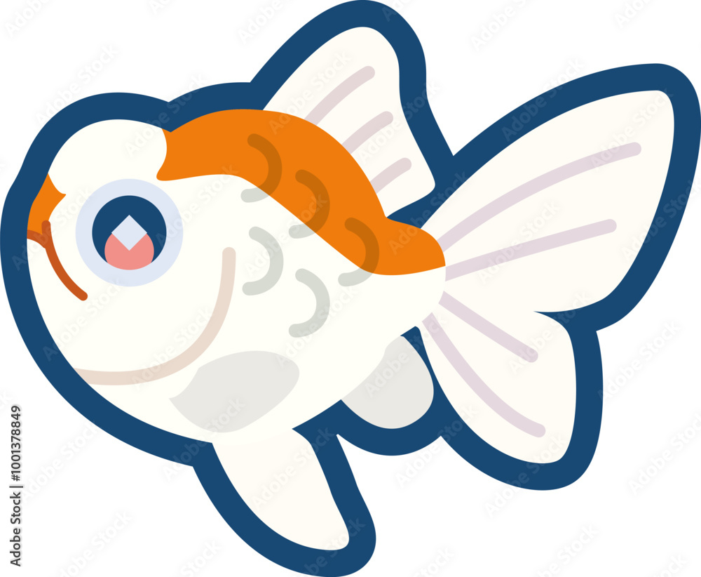 Obraz premium かわいい金魚（ハーフムーンオランダ）のイラスト