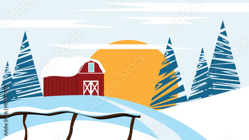 Winter Farm Land Covered in Snow. Nature and rural living during cold season vector