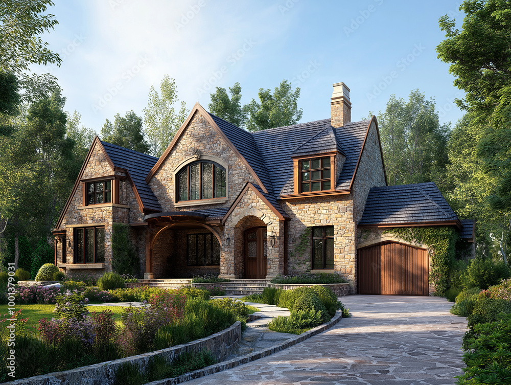 Beautiful house in the countryside. generative AI Beautiful house in the countryside. generative AI