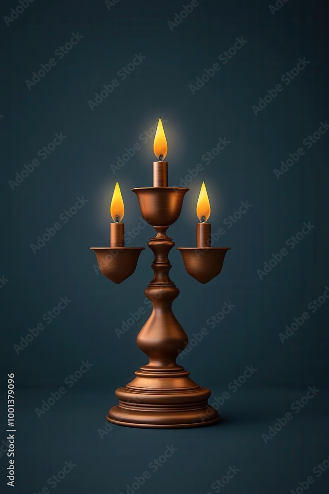 Traditional brass lamp, lit with multiple wicks, 3D illustration Traditional brass lamp, lit with multiple wicks, 3D illustration