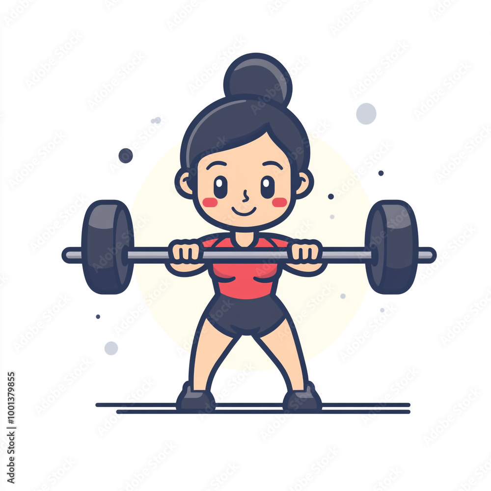 A cartoon girl is lifting a heavy weight bar. She is smiling and she is enjoying herself. A cartoon girl is lifting a heavy weight bar. She is smiling and she is enjoying herself.