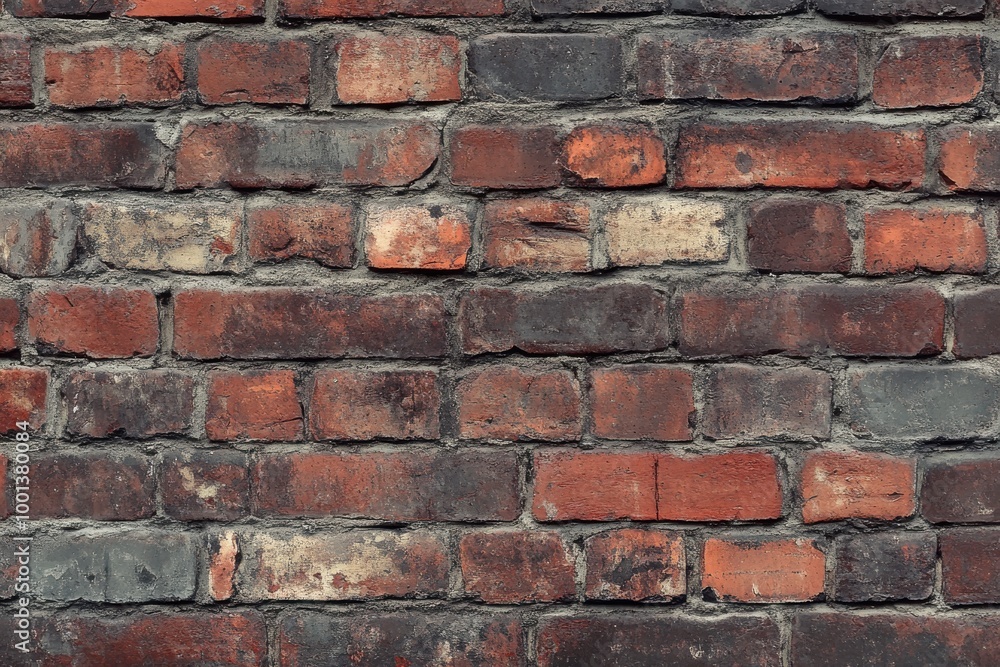 Obraz premium photorealistic image of an old, weathered brick wall with visible bricks and chipped paint