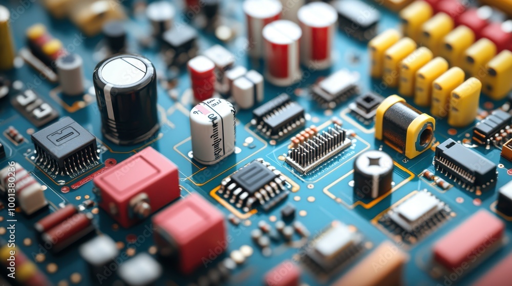 An in-depth view of various electronic components, such as resistors and capacitors, annotated on a CAD schematic, emphasizing their connections and functionalities within a circuit An in-depth view of various electronic components, such as resistors and capacitors, annotated on a CAD schematic, emphasizing their connections and functionalities within a circuit